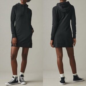 AMERICAN GIANT Womens Hoodie Dress Large Black Pockets French Terry Sporty Retro